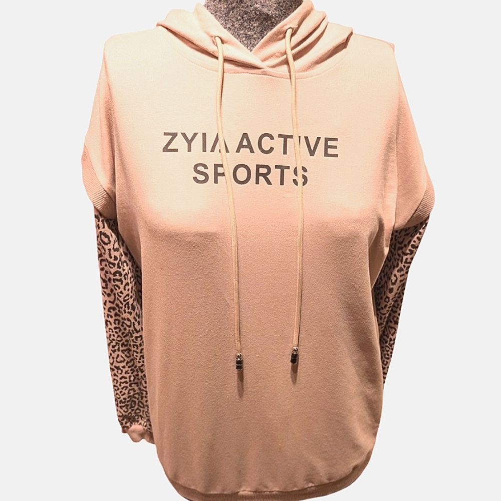 Zyia Active Sports Leopard Print Long Sleeve Hoodie Sz 12/14 Girls S/XS Women